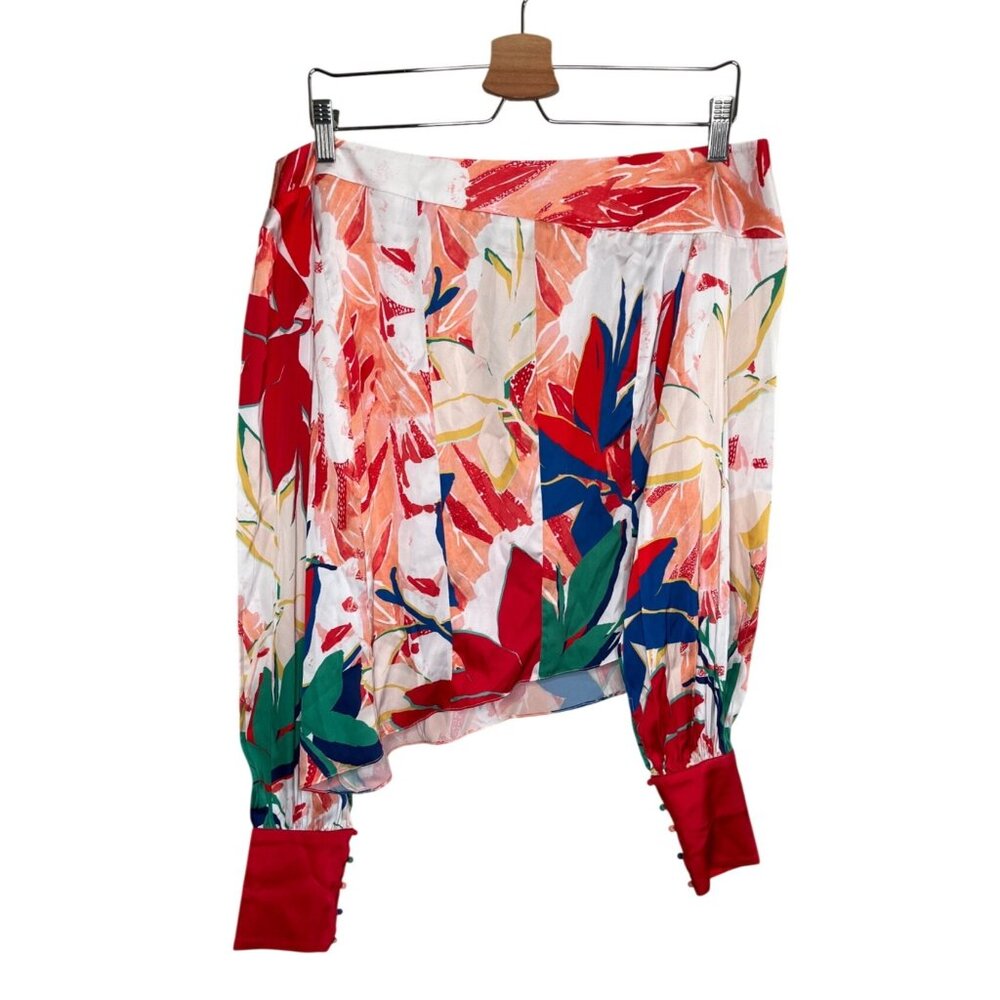 Mandira Wirk Womens Multicolor Floral Print Off Shoulder Blouse XXL